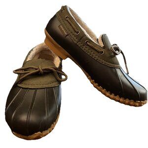 Jbu Gwen Duck Shoes Waterproof Rubber Upper & Sole Brown Green Sz 6 M